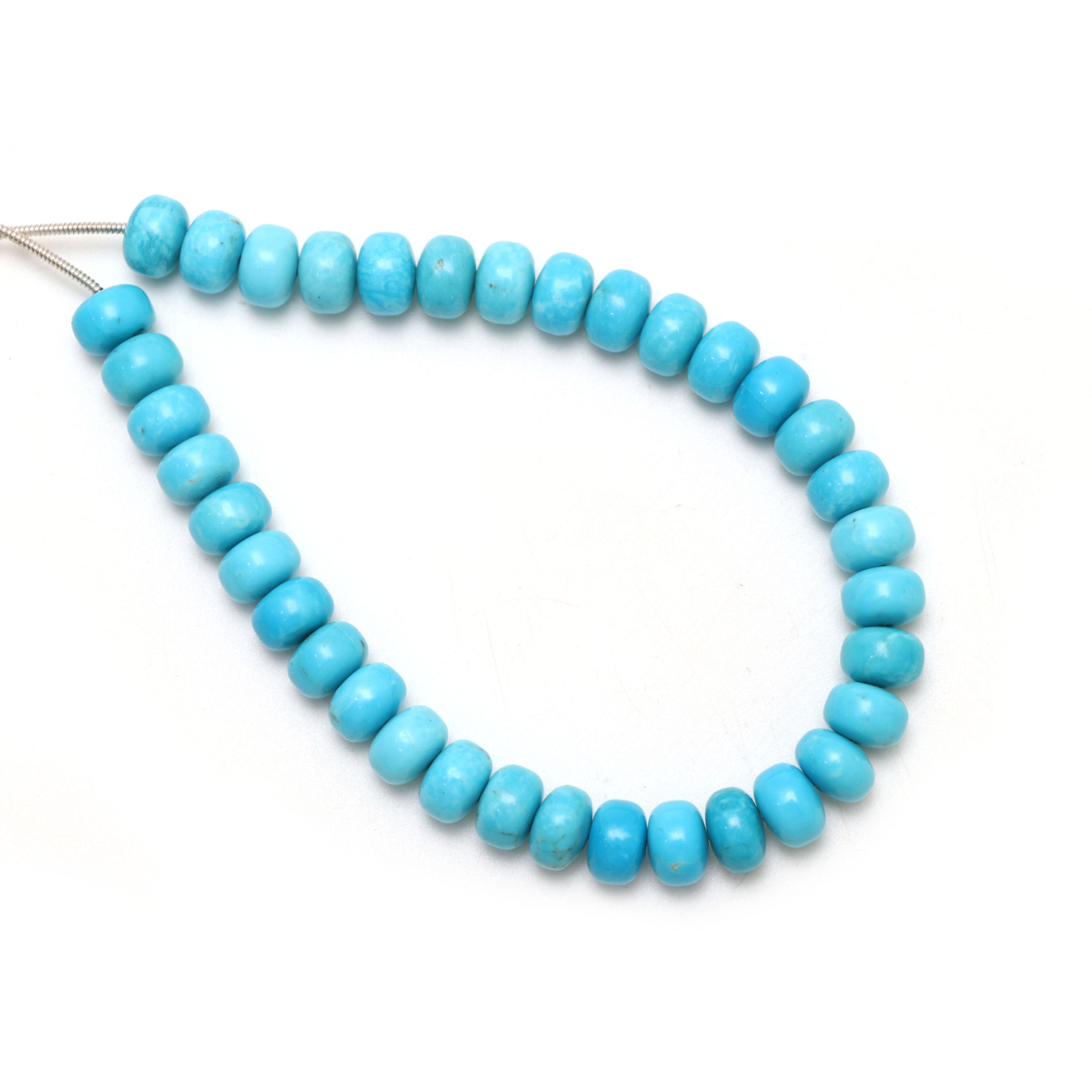 Calibrated Natural Turquoise Smooth Rondelle Beads | 8 Mm | Turquoise Beads | 8 Inch/ 16 Inch Full Strand | Price Per Strand
