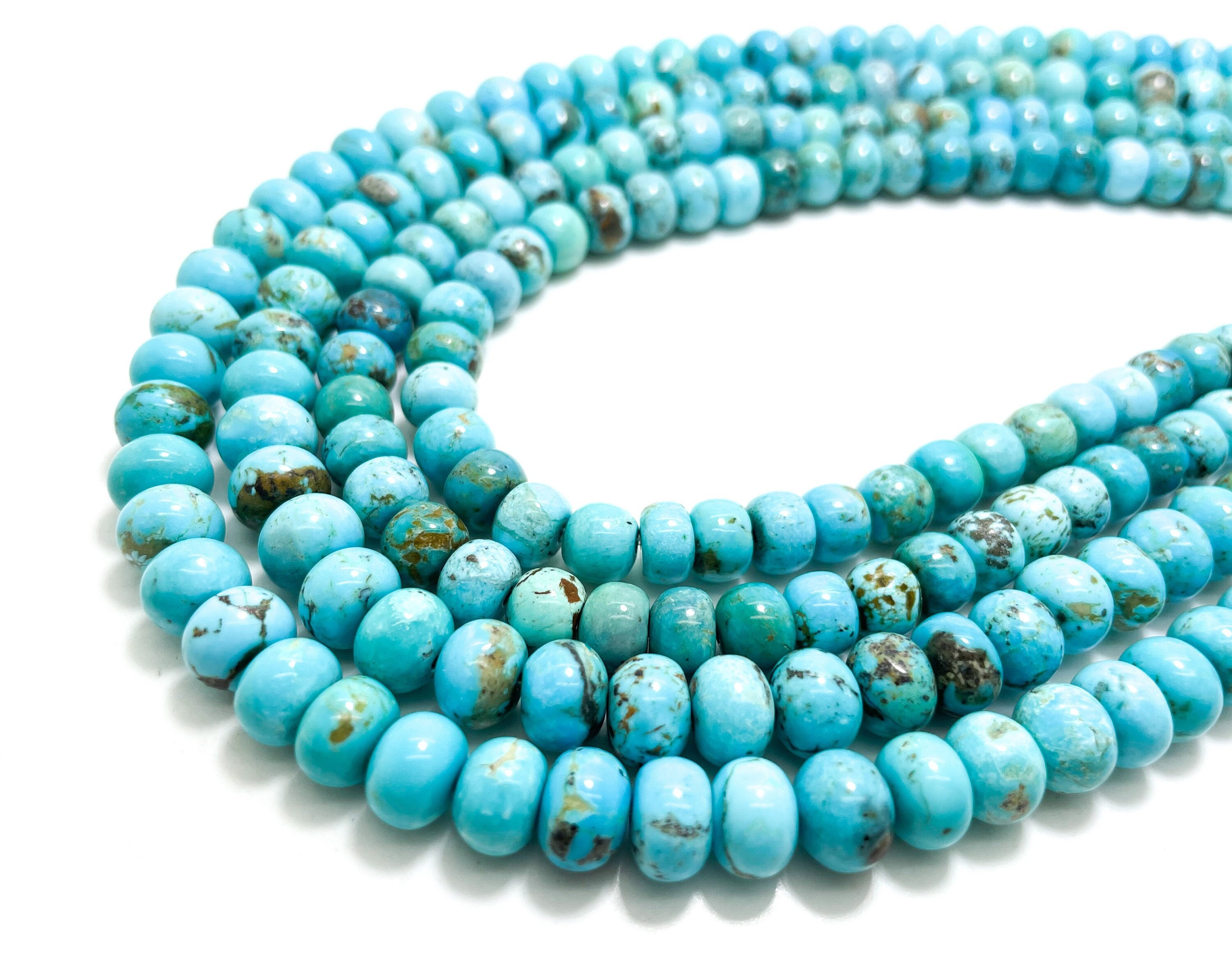 Genuine Blue Turquoise Natural Arizona Turquoise Grade Aaa Smooth Polished Rondelle Gemstone Beads (8mm 10mm) - Pgs368