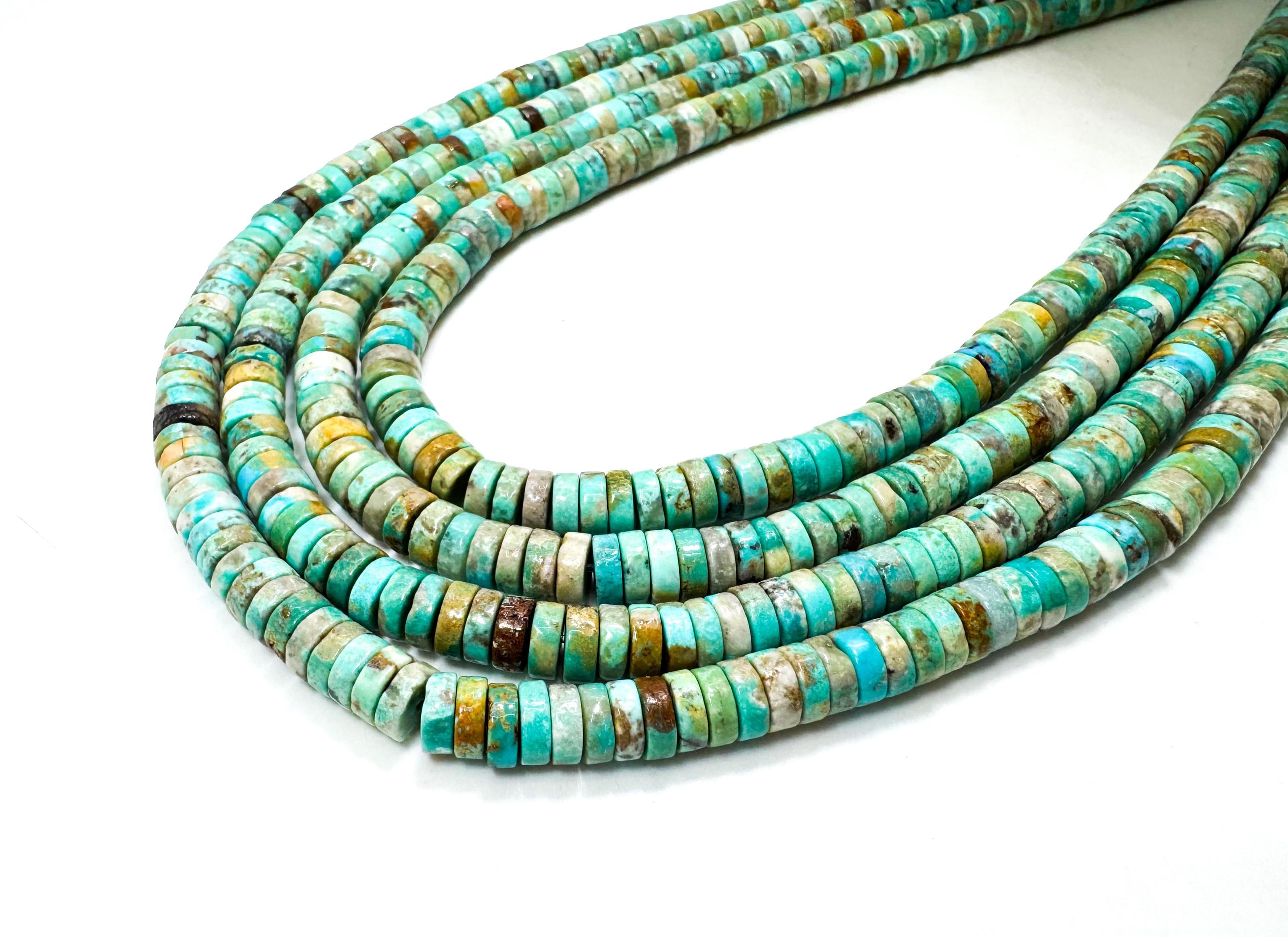 Turquoise Heishi Rondelle Beads: Natural Green/blue Gemstone, 2mm X 6mm, 16" Strand