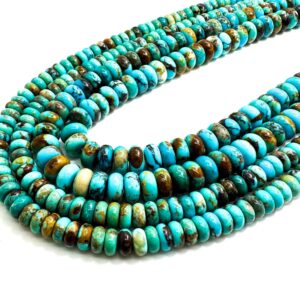 Kingman Turquoise Rondelle Beads: Arizona Blue Gemstone, 3x6mm Or 4x8mm