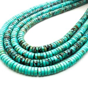 Natural Blue Arizona Turquoise Polished Smooth Heishi Rondelle 3mm X 8mm Gemstone Beads - Pgs334