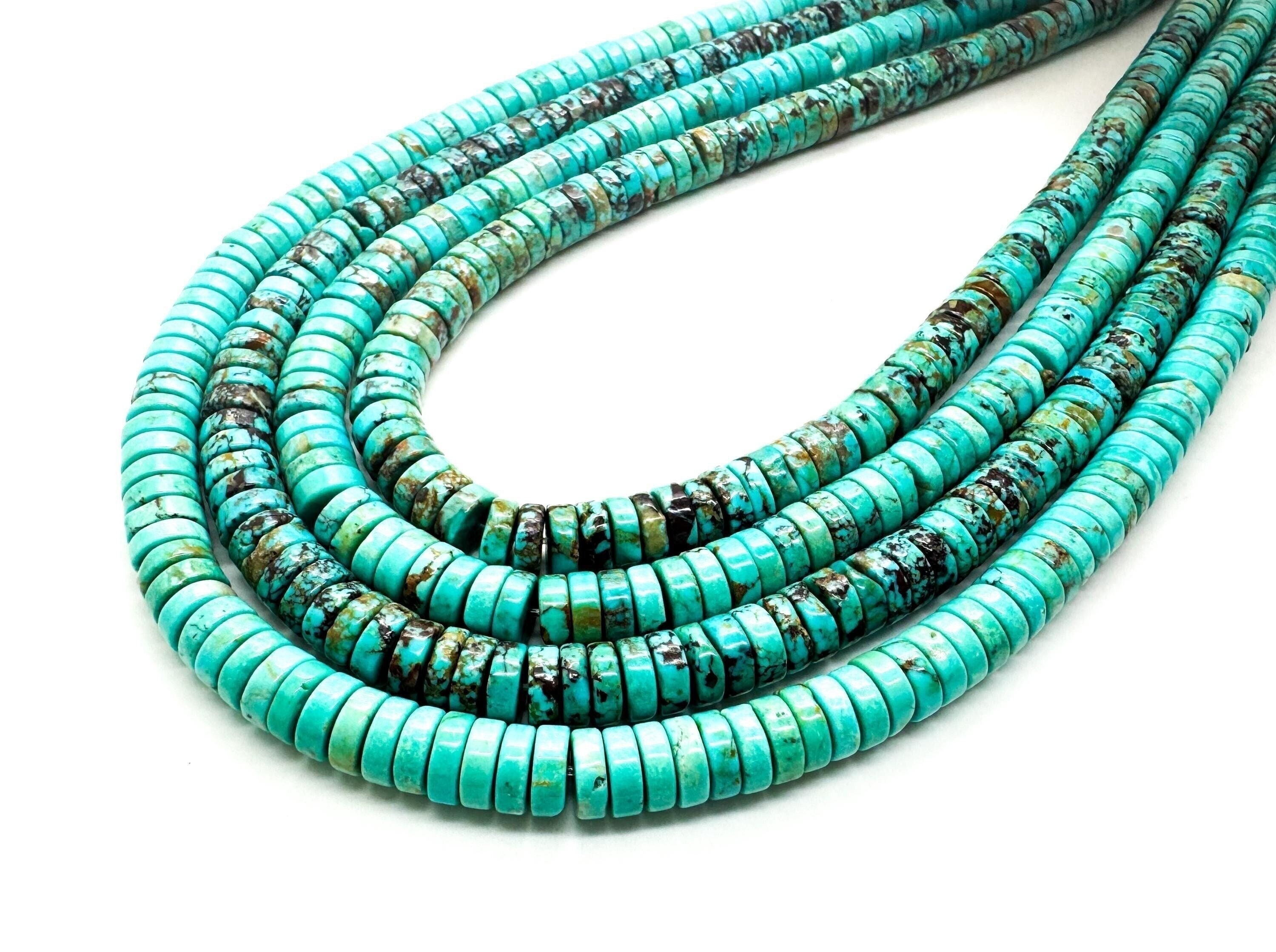 Natural Blue Arizona Turquoise Polished Smooth Heishi Rondelle 3mm X 8mm Gemstone Beads - Pgs334