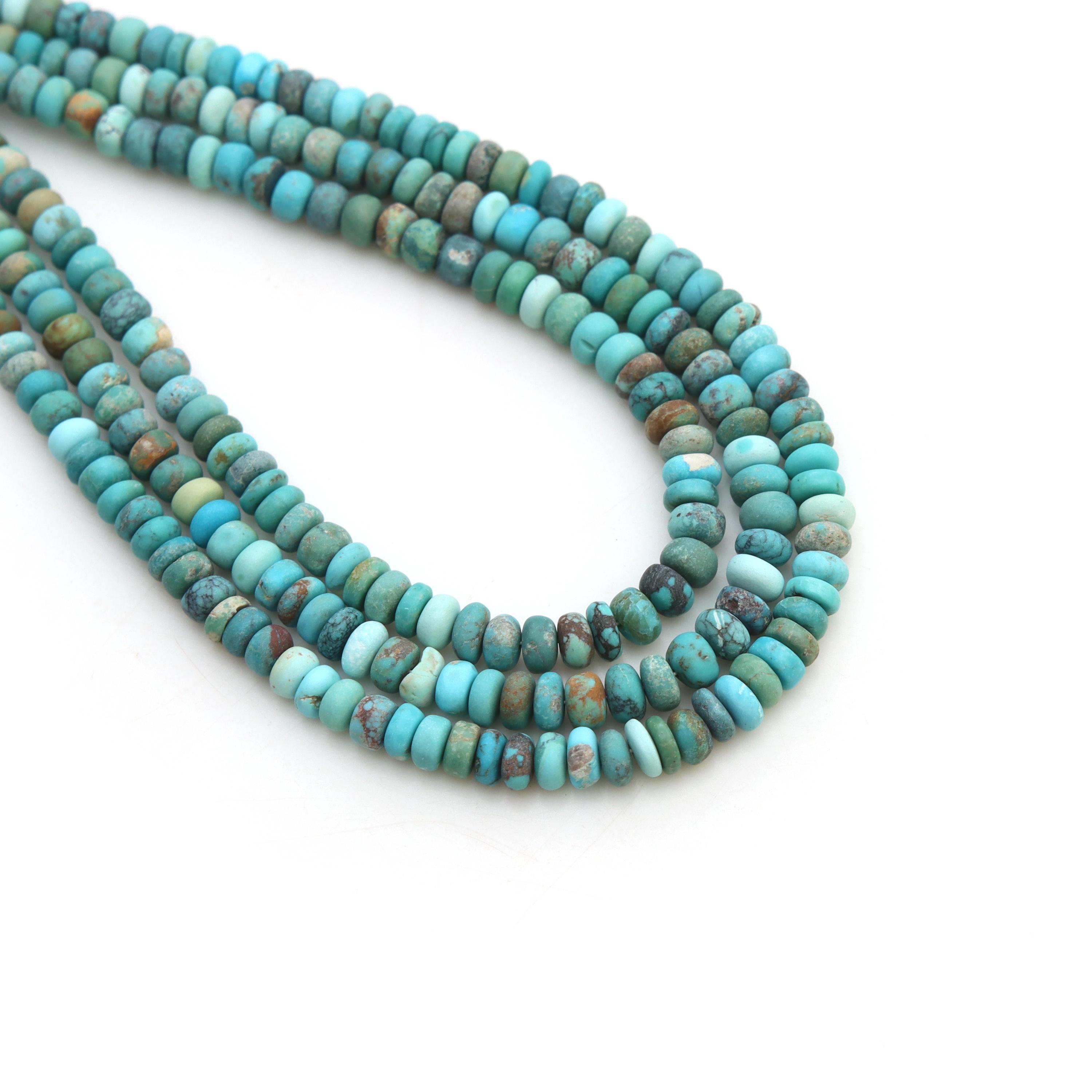 Natural Turquoise Matte Finish Rondelle Beads, 4 Mm To 5 Mm, Smooth Blue Green Gemstone Heishi Beads, Turquoise Beads For Jewelry Making