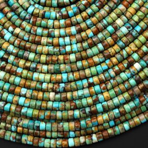 Real Natural Blue Green Golden Brown Turquoise 4mm Smooth Heishi Rondelle Beads Center Drilled 15.5" Strand