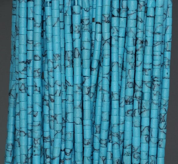 3mm Turquoise Gemstone Blue Stripe Round Tube Heishi Loose Beads 12 Inch Full Strand Lot 1,2,6,12 And 50 (90184315-848) 3mm Turquoise Gemstone Blue Stripe Round Tube Heishi Loose Beads 12 Inch Full Strand Lot 1,2,6,12 And 50 (90184315-848)