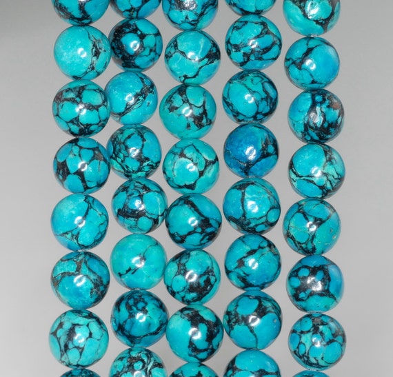 8mm Blue Turquoise Gemstone Aqua Black Swirls Round 8mm Loose Beads 16 Inch Full Strand Lot 1,2,6,12 And 50 (90186772-771)