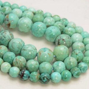 Genuine Peruvian Turquoise Gemstone Green Blue Round 6mm 8mm 10mm 12mm 14mm Beads 15.5 Inch Full Strand Bulk Lot 1,2,6,12 And 50 (a257)