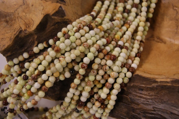 Lemon Turquoise 5mm 6mm Smooth Round Shaped Natural Gemstone Bead -15.5 Inch Strand