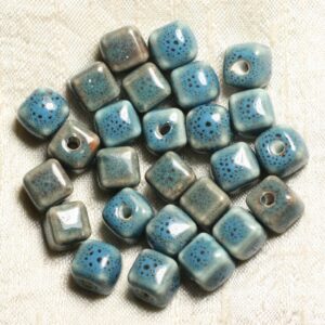 100pc - Perles Céramique Porcelaine Cubes Carrés 9-10mm Bleu Turquoise