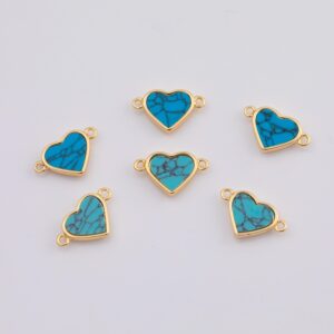 18k Gold Pvd Turquoise Heart Connector - Tarnish Resistant