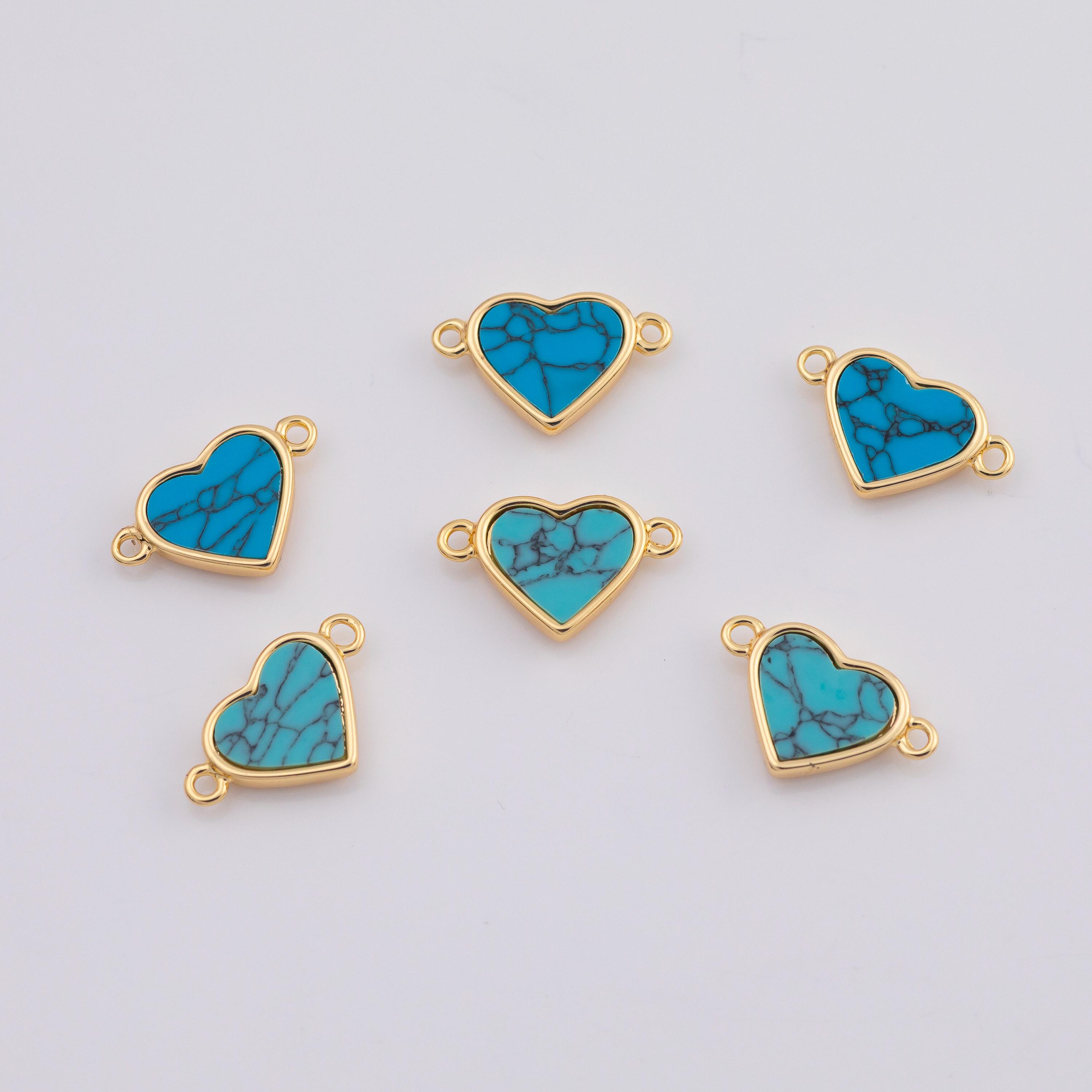 18k Gold Pvd Turquoise Heart Connector - Tarnish Resistant