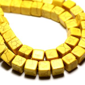 20pc - Perles Turquoise Synthèse Reconstituée Cubes 8mm Jaune - 8741140009202