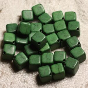 20pc - Perles Turquoise synthèse Cubes 8x8mm Vert   4558550003843