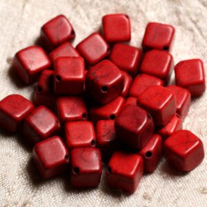 20pc - Perles Turquoise synthèse Cubes 8x8mm Rouge   4558550011626
