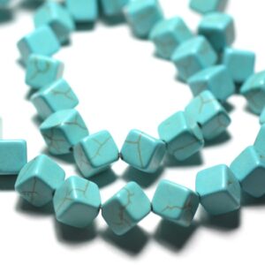 20pc - Perles Turquoise synthèse Cubes 8x8mm Bleu Turquoise   4558550010384