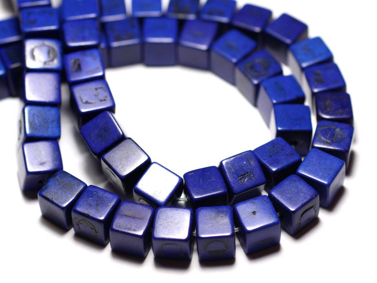 20pc - Perles Turquoise Synthèse Reconstituée Cubes 8mm Bleu Nuit - 8741140009196