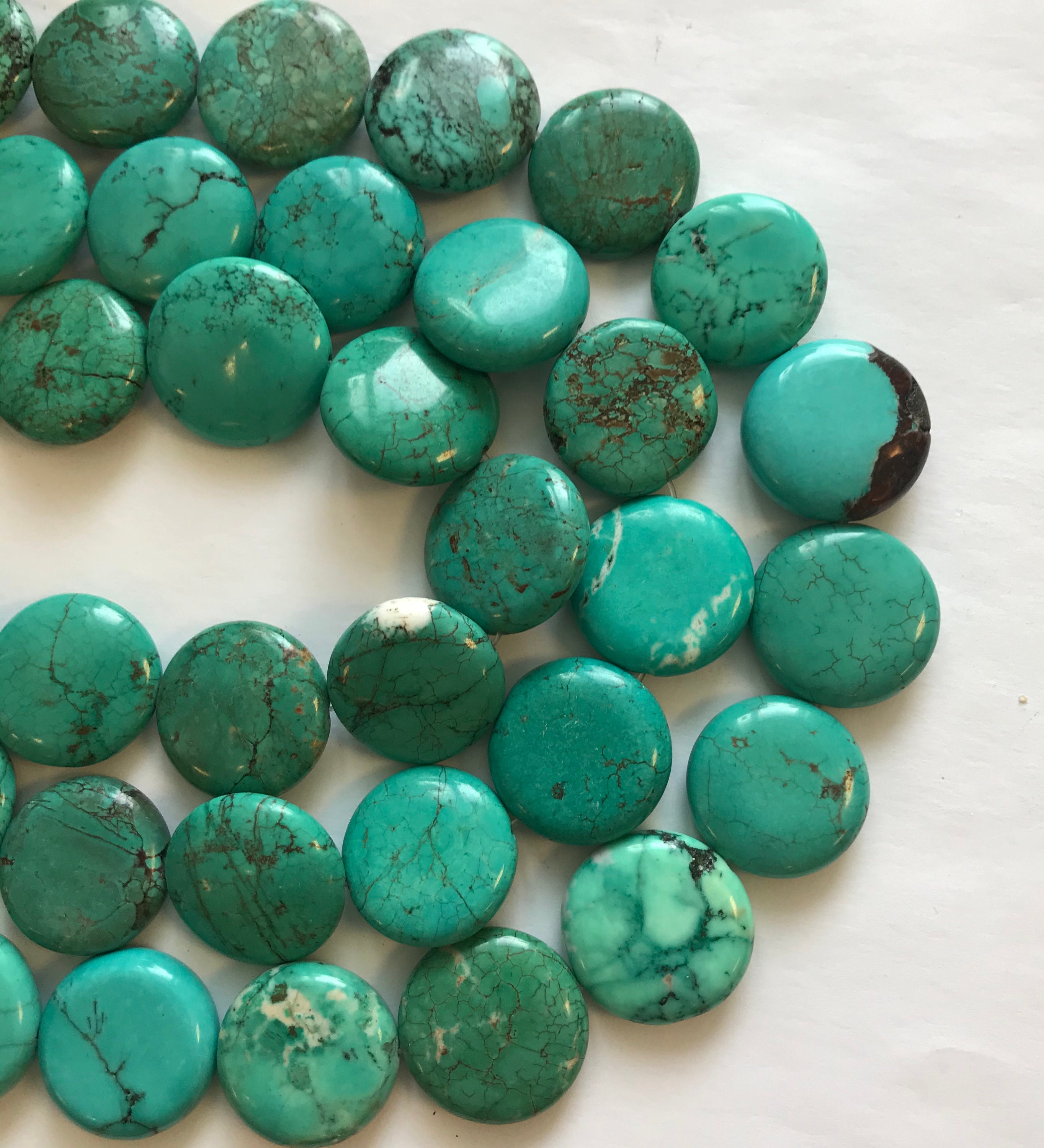 Turquoise 25x8mm Flat Coin Gemstone Bead -15.5''
