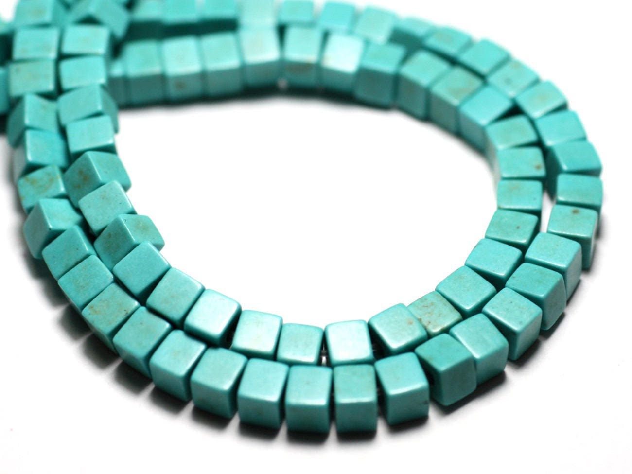 40pc - Perles Turquoise Synthèse Reconstituée Cubes 4mm Bleu Turquoise - 8741140009080