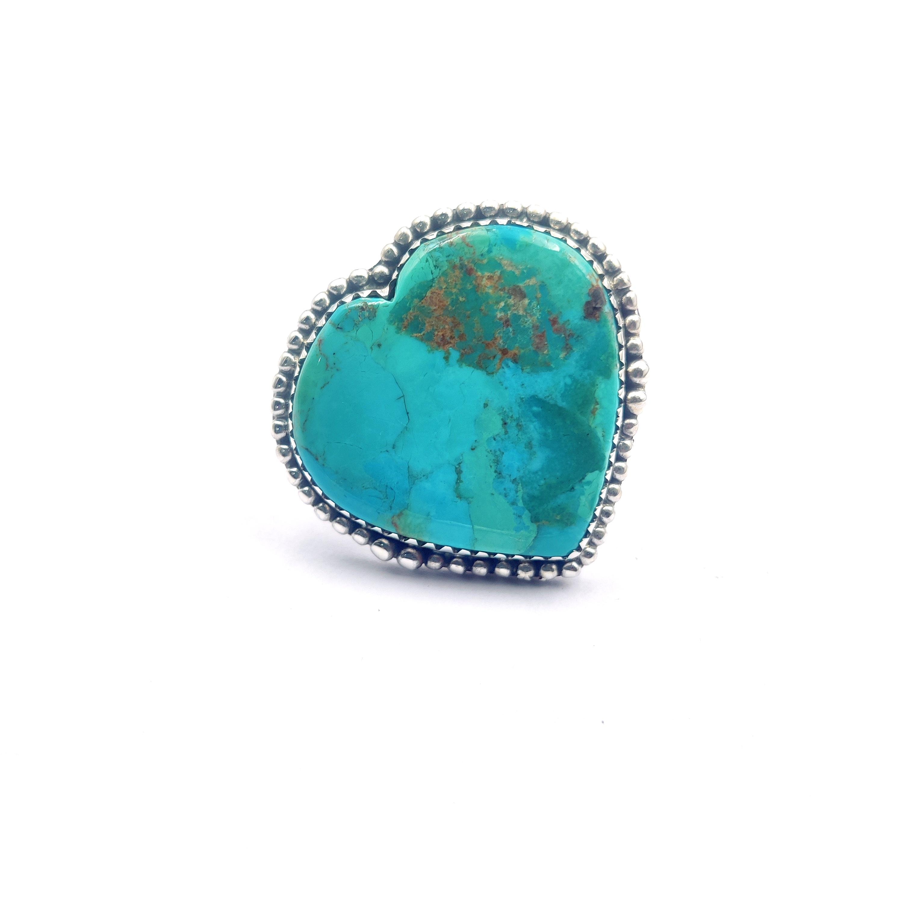 Turquoise Beautiful Heart Shape Ring, Southwest Handmade Turquoise Ring, 92.5 Sterling Silver Ring,adjuctable Ring