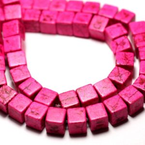 Fil 39cm 49pc env - Perles de Pierre Turquoise Synthèse Cubes 8mm Rose