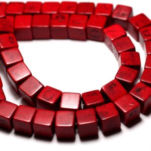 Fil 39cm 49pc env - Perles de Pierre Turquoise Synthèse Cubes 8mm Rouge Bordeaux