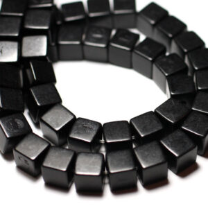 Fil 39cm 49pc env - Perles de Pierre Turquoise Synthèse Cubes 8mm Noir