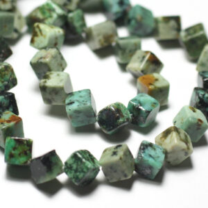Fil 39cm 50pc environ - Perles Pierre Turquoise Afrique Cubes 8x6mm bleu vert turquoise noir