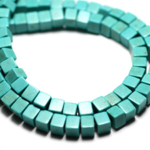 Fil 39cm 98pc env - Perles de Pierre Turquoise Synthèse Cubes 4mm Bleu Turquoise