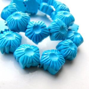 Turquoise Flower Carved Bead • 10-11mm • Natural Treated Turquoise • Stabilised with resin and dyes • Gemstone carving