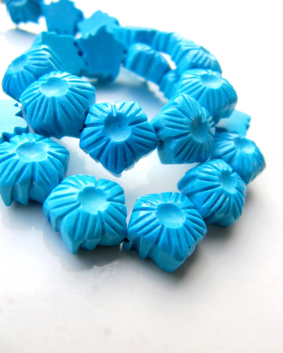 Turquoise Flower Carved Bead • 10-11mm • Natural Treated Turquoise • Stabilised With Resin And Dyes • Gemstone Carving