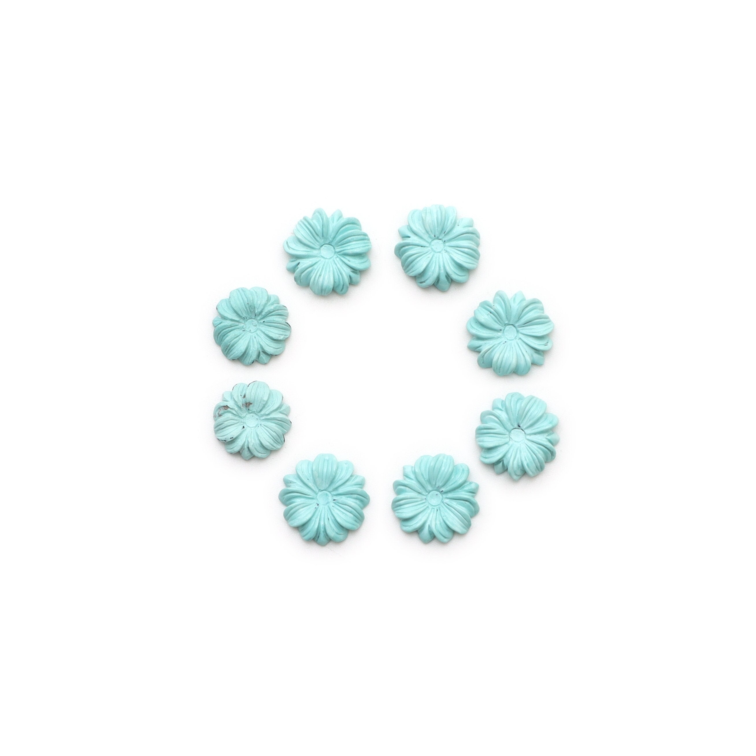 Turquoise Flower Carving Loose Gemstone, 14x14 To 15.5x15.5 Mm , Turquoise Making Jewelry Handmade Gift For Women, Price Per Pair
