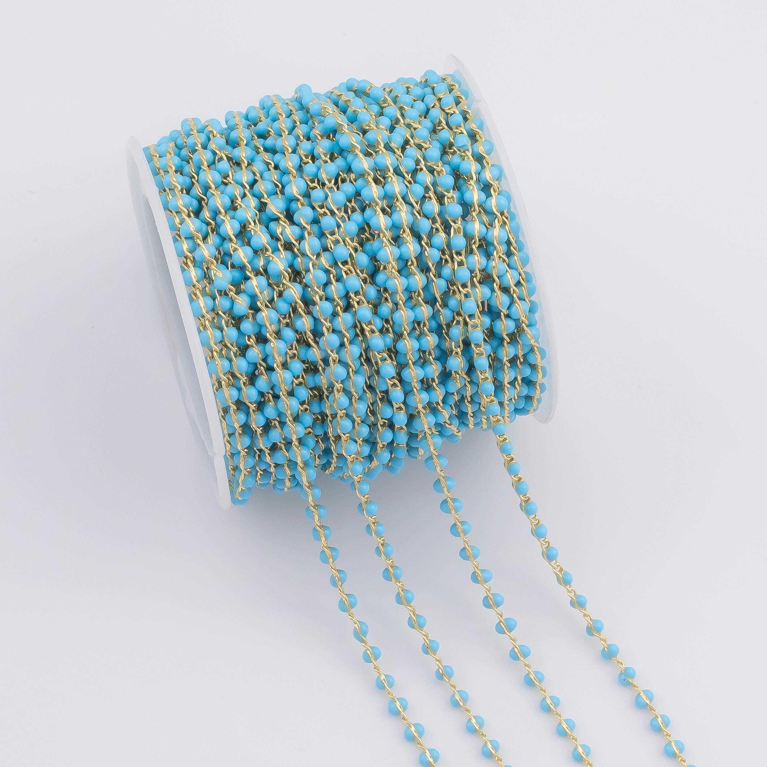 Gold Enamel Chain Egg Style Turquoise 1 Yard Per Order Tarnish Resistant