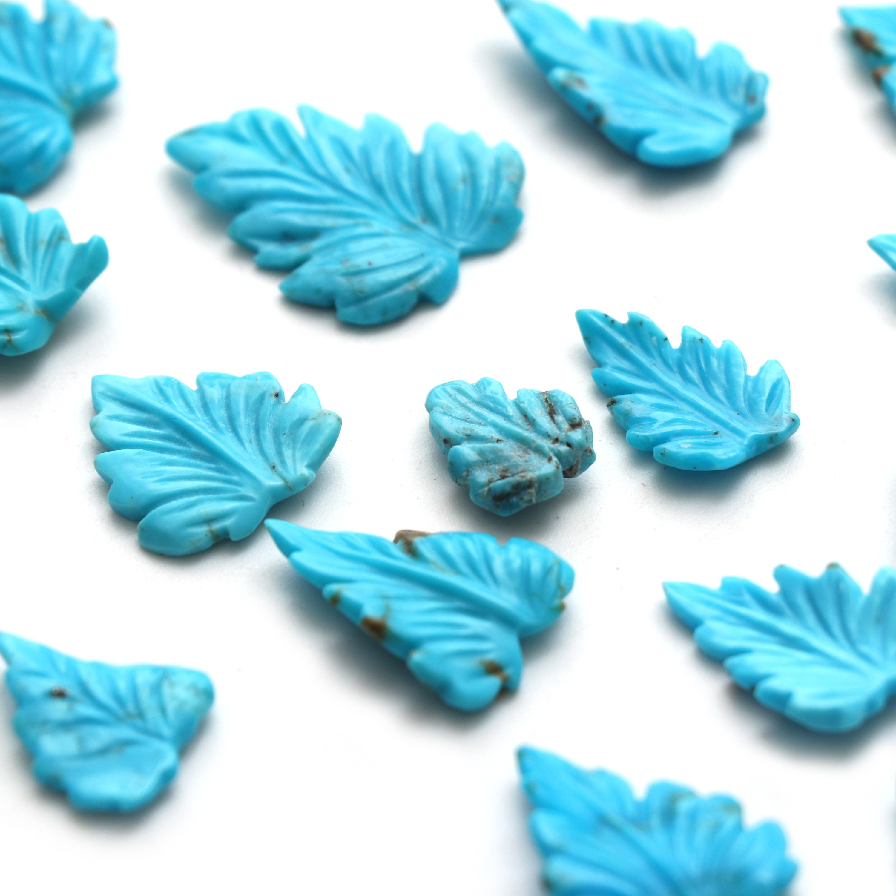 Turquoise Leaf Carving Loose Gemstone, 10x13 Mm To 19x24 Mm, Turquoise Jewelry Handmade Gift For Women, Set Of 23 Pieces