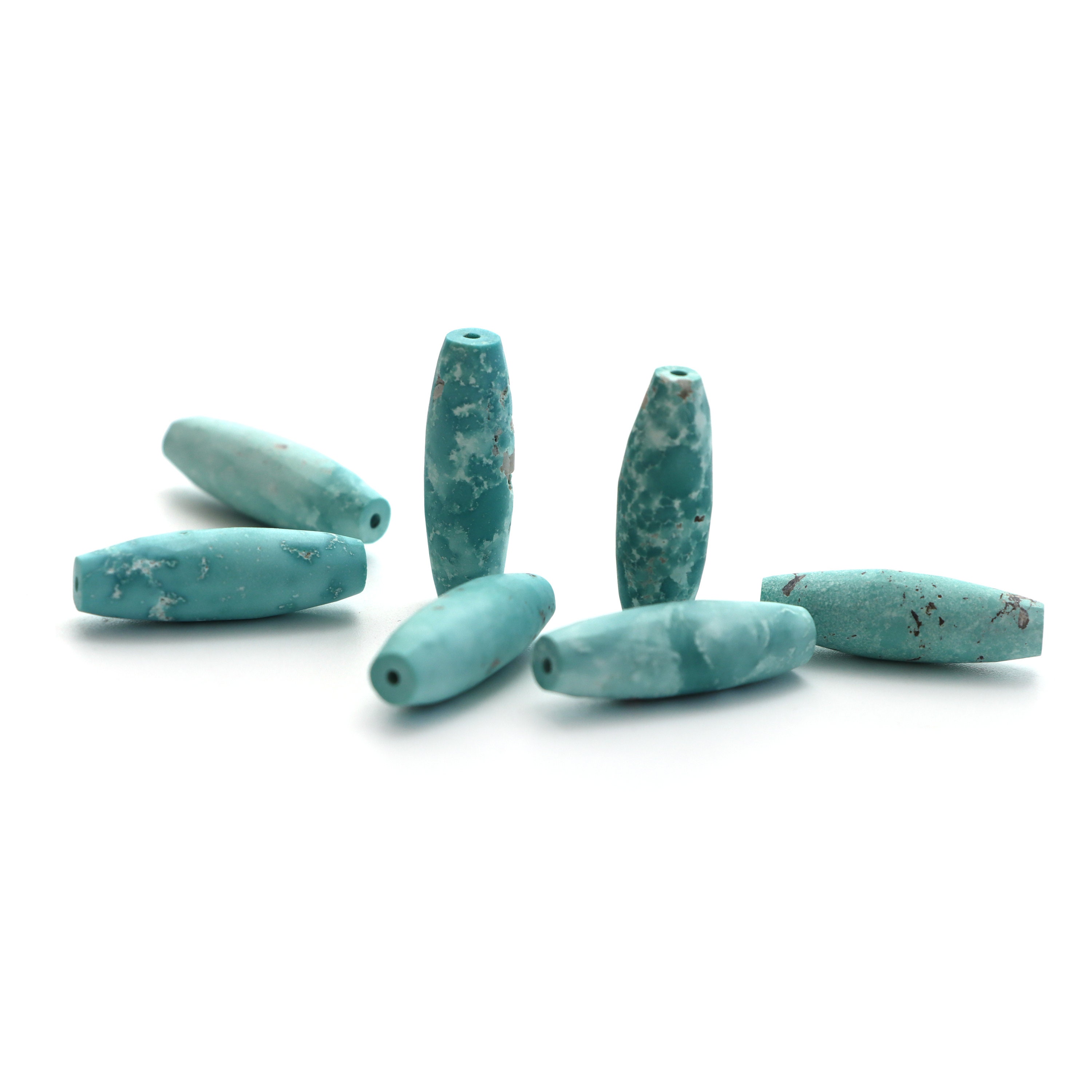 Turquoise Matte Finish Barrel Loose Gemstone, 7x22 Mm, Turquoise Jewelry Making Gemstone, Top Drilled, Set Of 7 Pieces