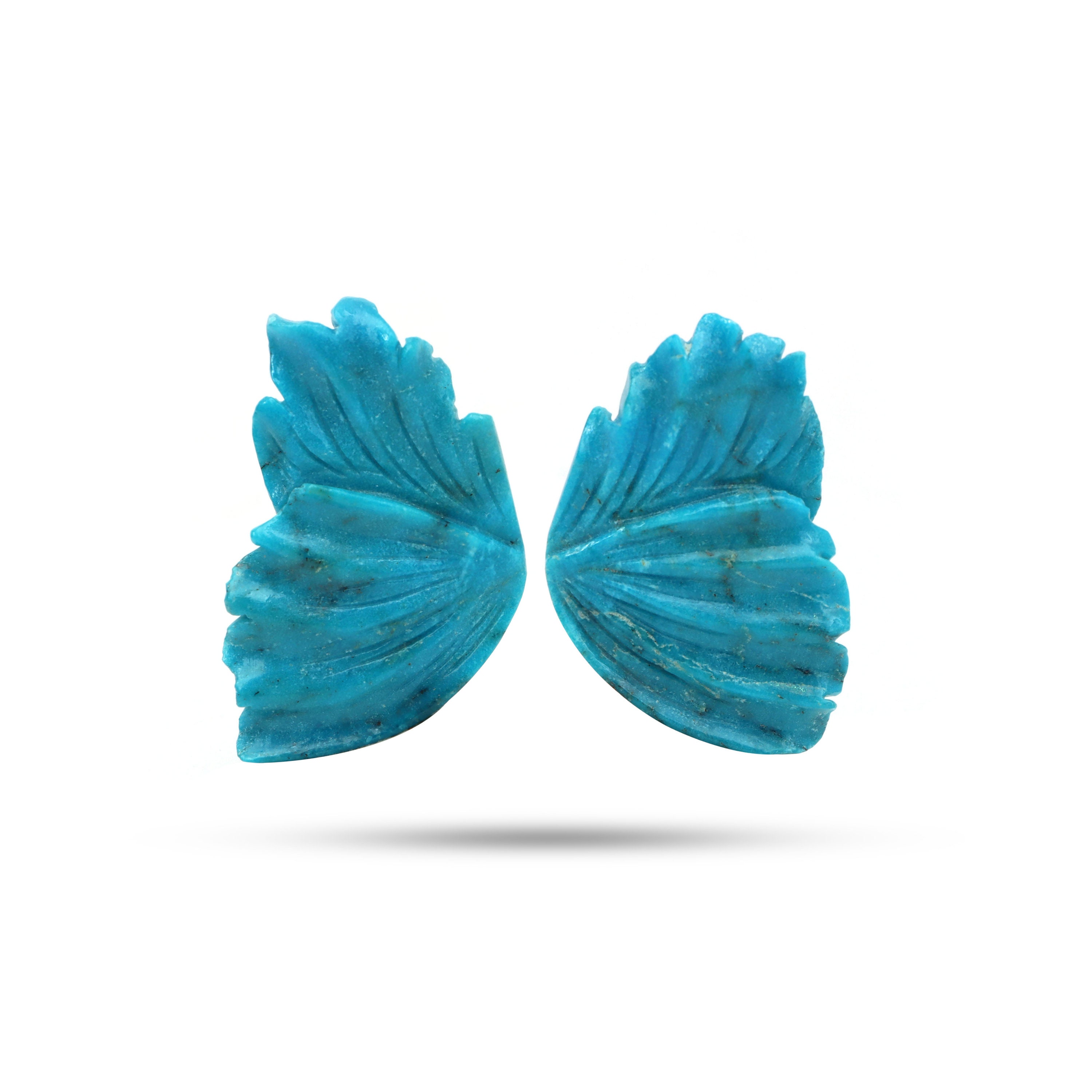 Natural Turquoise Wings Carving Loose Gemstone, 27x42.5 Mm, Turquoise Jewelry Handmade Gift For Women, Pair ( 2 Pieces )