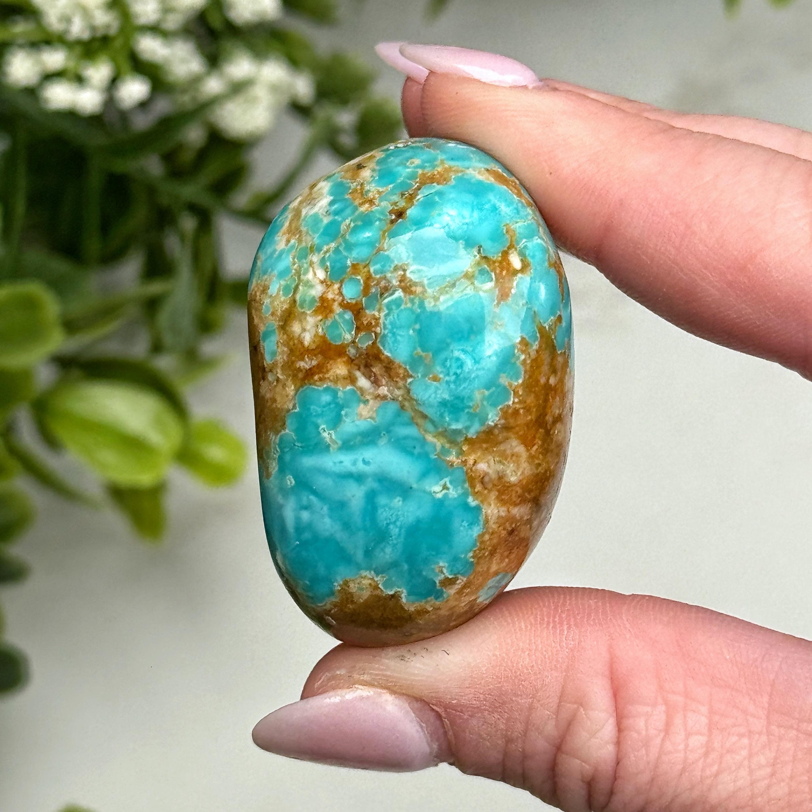 Turquoise Palmstone | 36g | - #10 (polished Blue Crystal Pocket Stone Palm, Throat Chakra, Healing Stone, Peace)