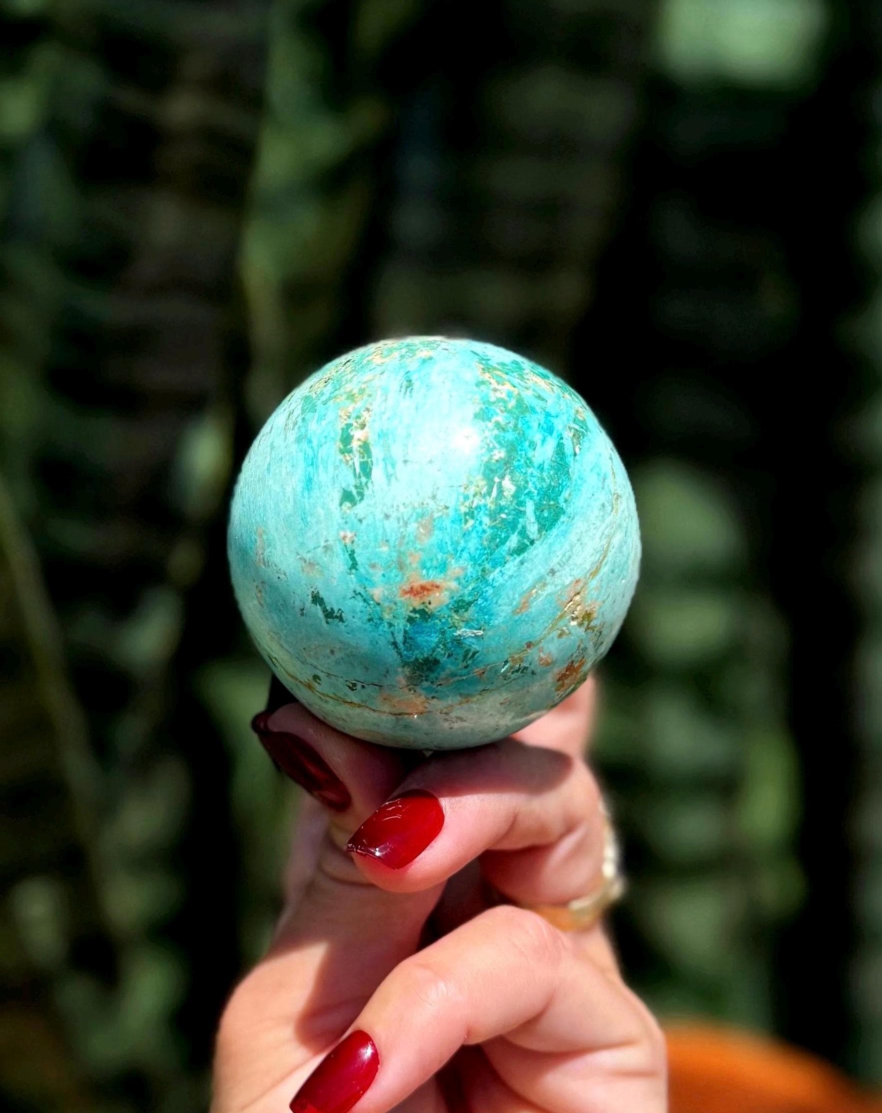 Turquoise Sphere W / Stand - From Peru - For Protection, Healing, And Wisdom - Turquoise Crystal Turquoise Sphere W / Stand - From Peru - For Protection, Healing, And Wisdom - Turquoise Crystal