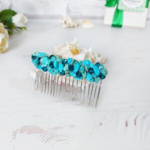 Turquoise stones wedding hair comb Blue crystals hair piece Teal gemstones hair clip Beaded bridal hair comb Bridesmaid jeweled hair clip