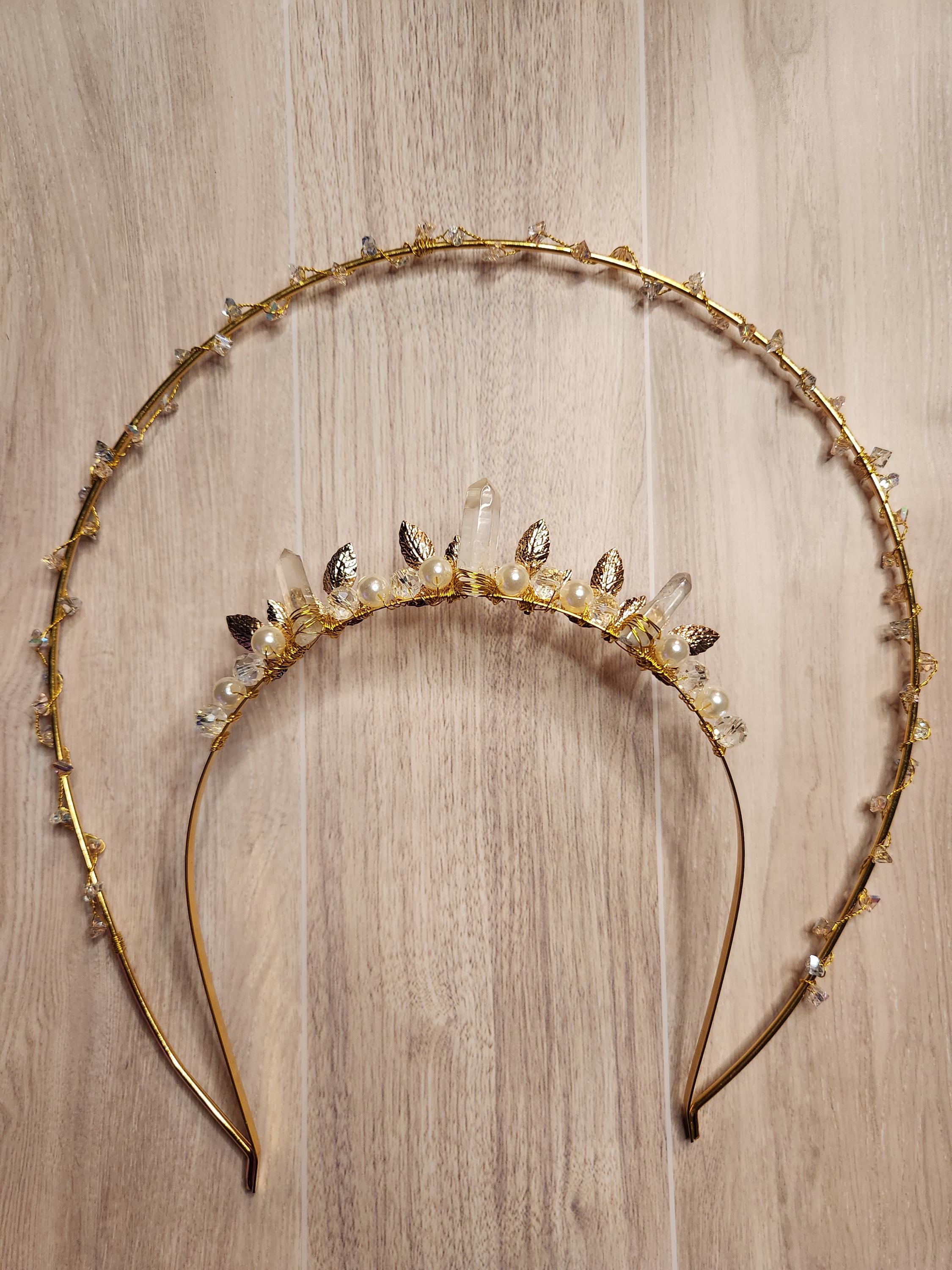 Two Tier Crystal Crown: Clear Quartz, Renaissance Halo Headpiece, Fairy Festival Wear