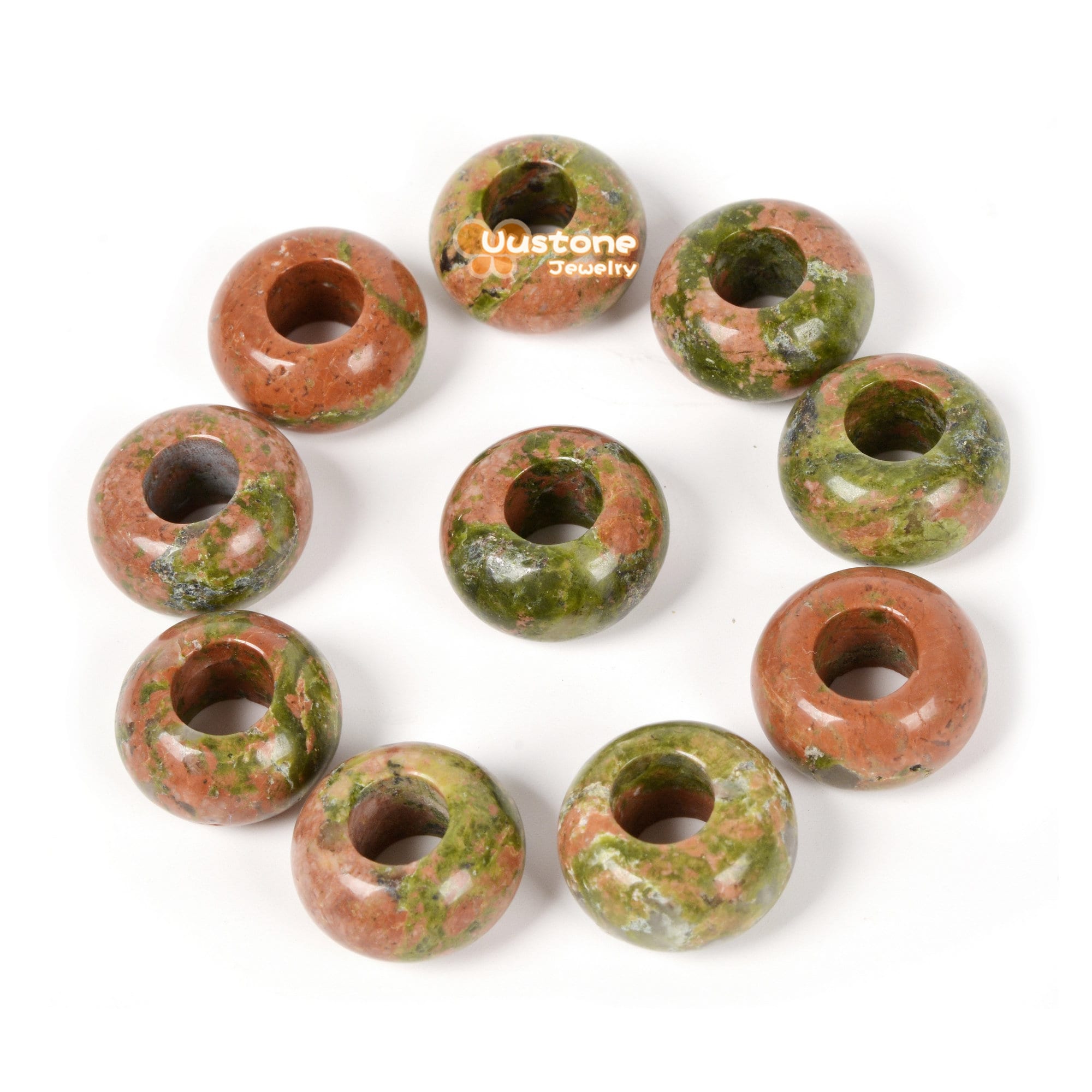 14mm Natural Unakite Universal Large Hole Rondelle Bead For Bracelet Diy Jewelry Making