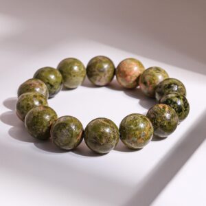 16mm Genuine Natural Green Unakite A Round Big Size Beads Gemstone Bracelet For Man And Woman,healing Crystal Bracelet