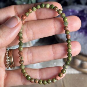 4mm Unakite Bracelet: Crystal Beaded Stretch Bracelet, Boho Candy Kandi