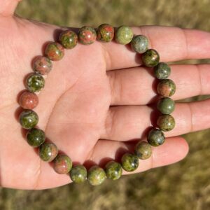 8mm Unakite Bracelet, Natural Gemstone Beaded Stretch Bracelet