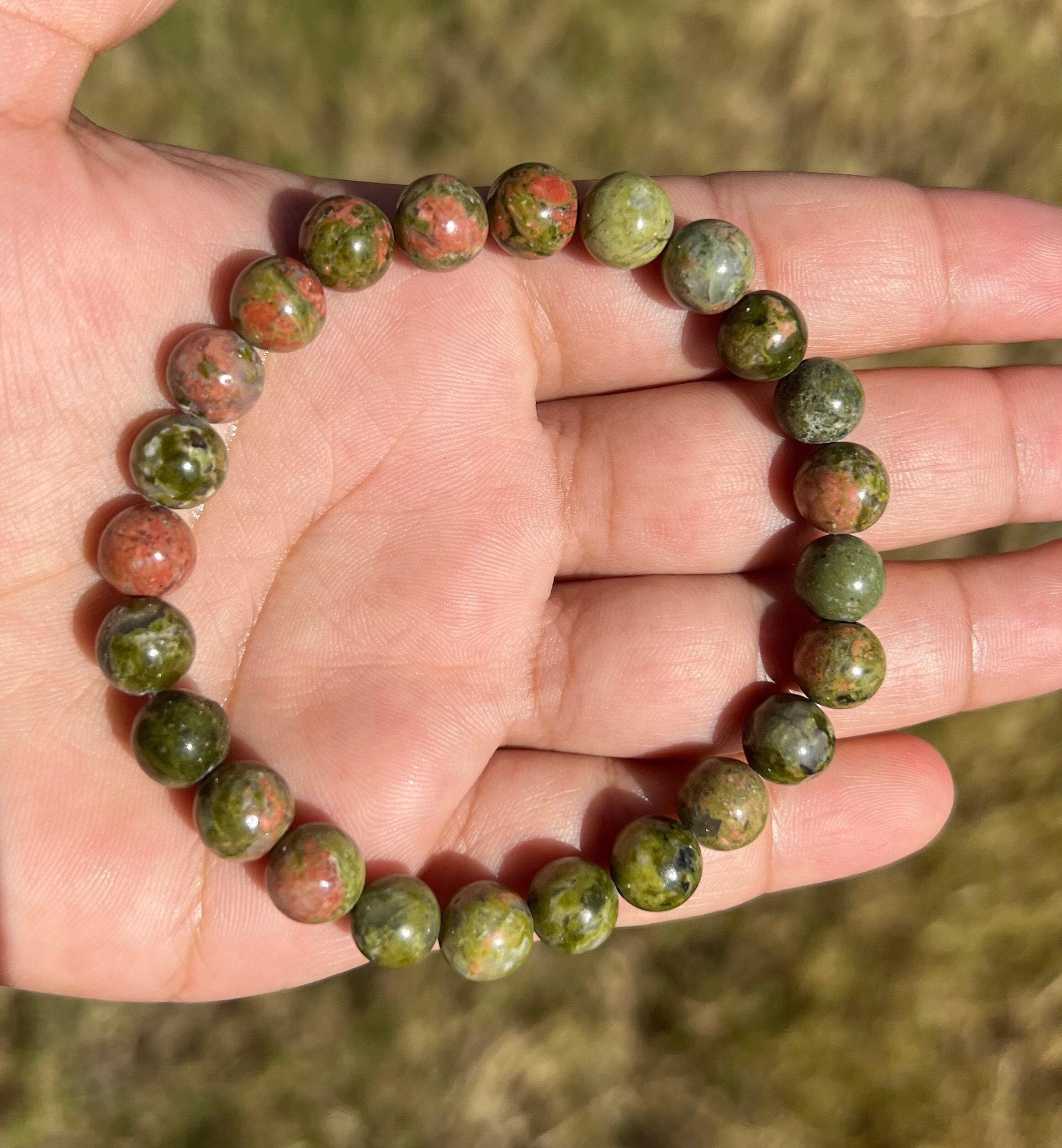 8mm Unakite Bracelet, Natural Gemstone Beaded Stretch Bracelet