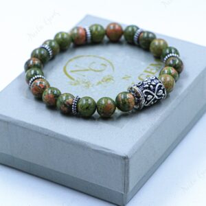 8mm Unakite Bracelet, Natural Green & Pink Stone Of Renewal, Emotional Healing Jewelry, Heart Chakra Wellness Gift, Unisex Earth Tone Bead