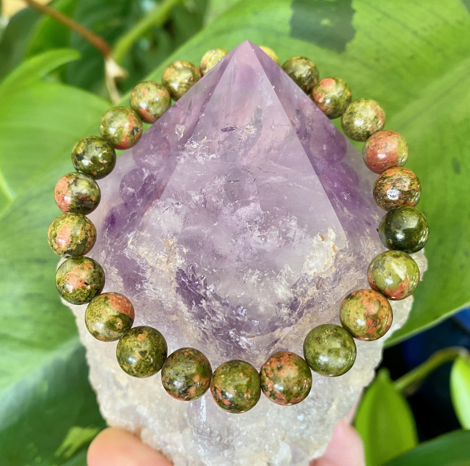 Unakite Bracelet 8mm Round Bead | Handmade Beaded Jewelry Gemstone Crystal