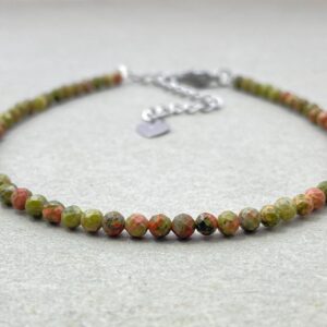 Unakite Beaded Choker Bracelet: Faceted Gemstone, Stainless Steel