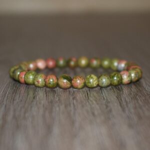 Unakite Beaded Bracelet 6mm, Green Pink Gemstone, Heart Chakra