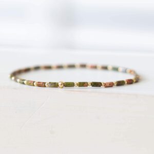 Dainty Unakite Tube Bead Stretch Bracelet