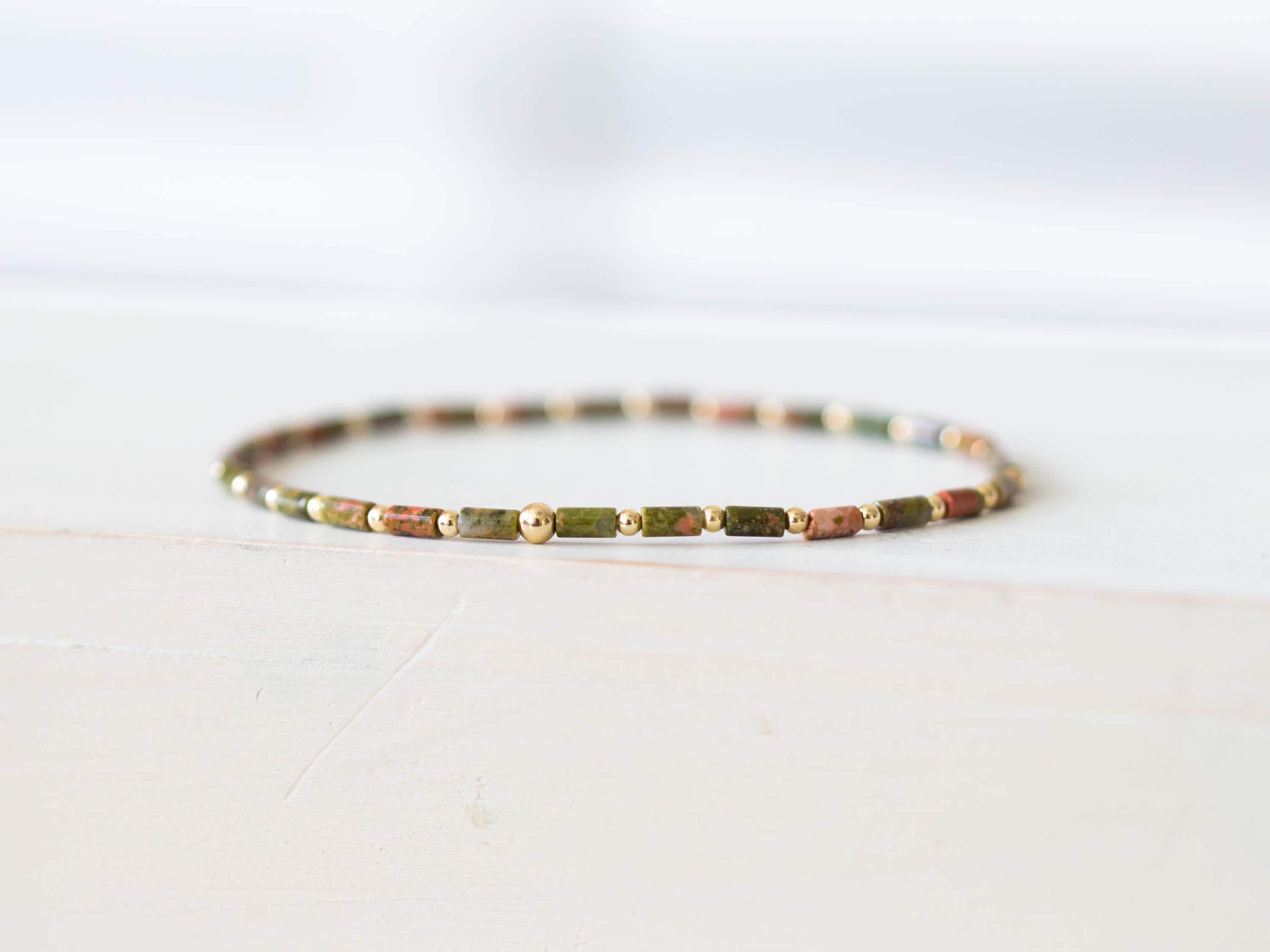 Dainty Unakite Tube Bead Stretch Bracelet Dainty Unakite Tube Bead Stretch Bracelet